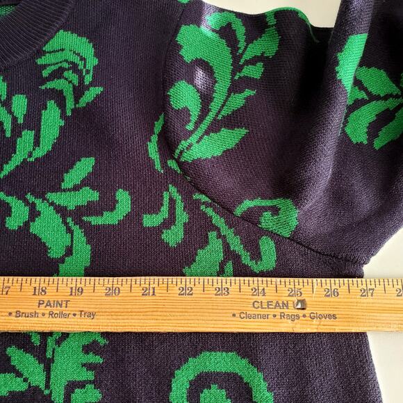 GILI Women Floral Sweater Jumper 2X Navy Blue Green Preppy Twee Classic NEW - Picture 8 of 11